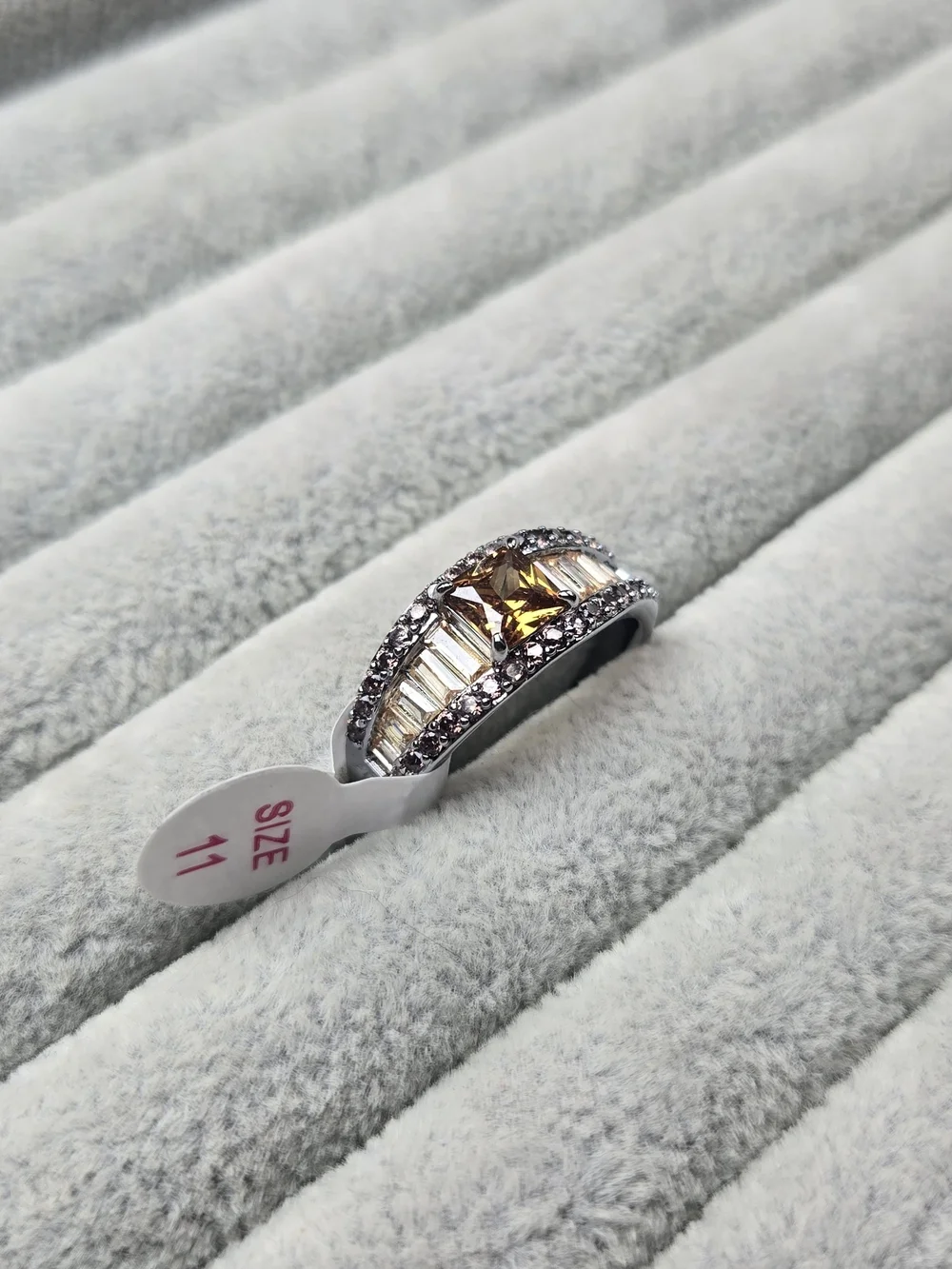 Size 11 Smokey Topaz Brown Tourmaline Hematite Plating Bomb Party Ring Dreaming